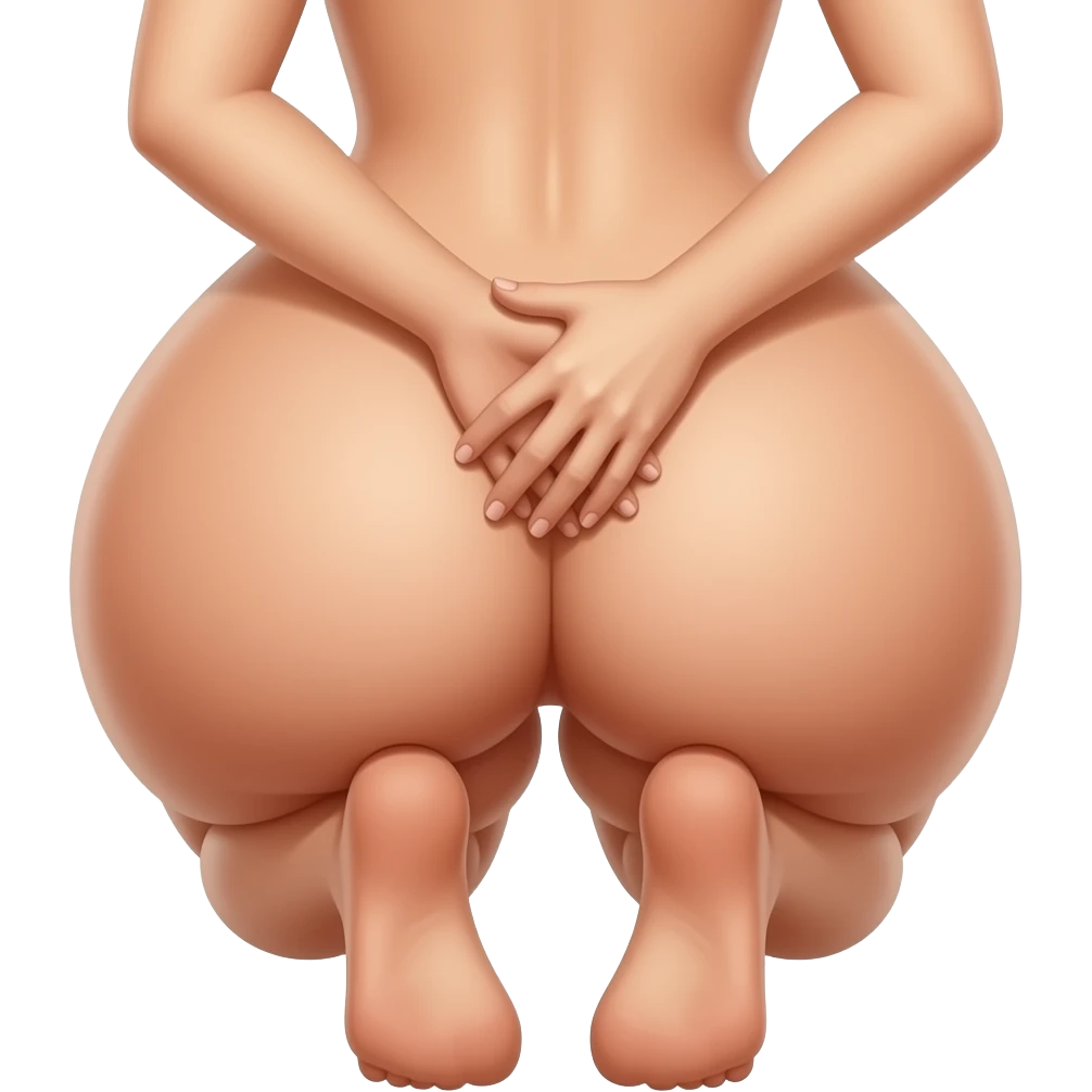 Naked woman. On hands and knees. Hand on groin. Big butt emoji