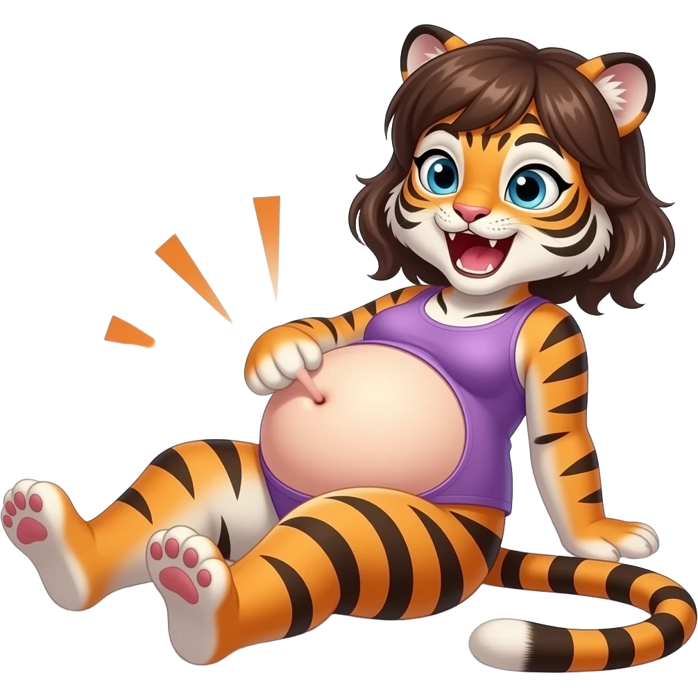 Make this Tiger girl get stuffed,her belly will be so big it would look like she has pregnancy bloating,dare to tickle that Tiger girl’s bellybutton,her gut rumbling echoes loud so you can listen to that full tummy,Tiger girl rolls around. emoji