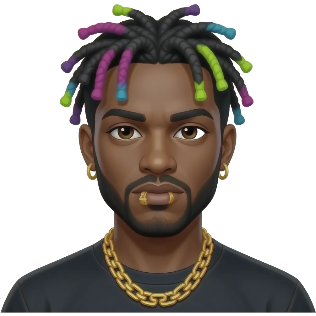 fully colorful neon colored dreadlock hair black skin gangster wearing gang chains and gold grills emoji