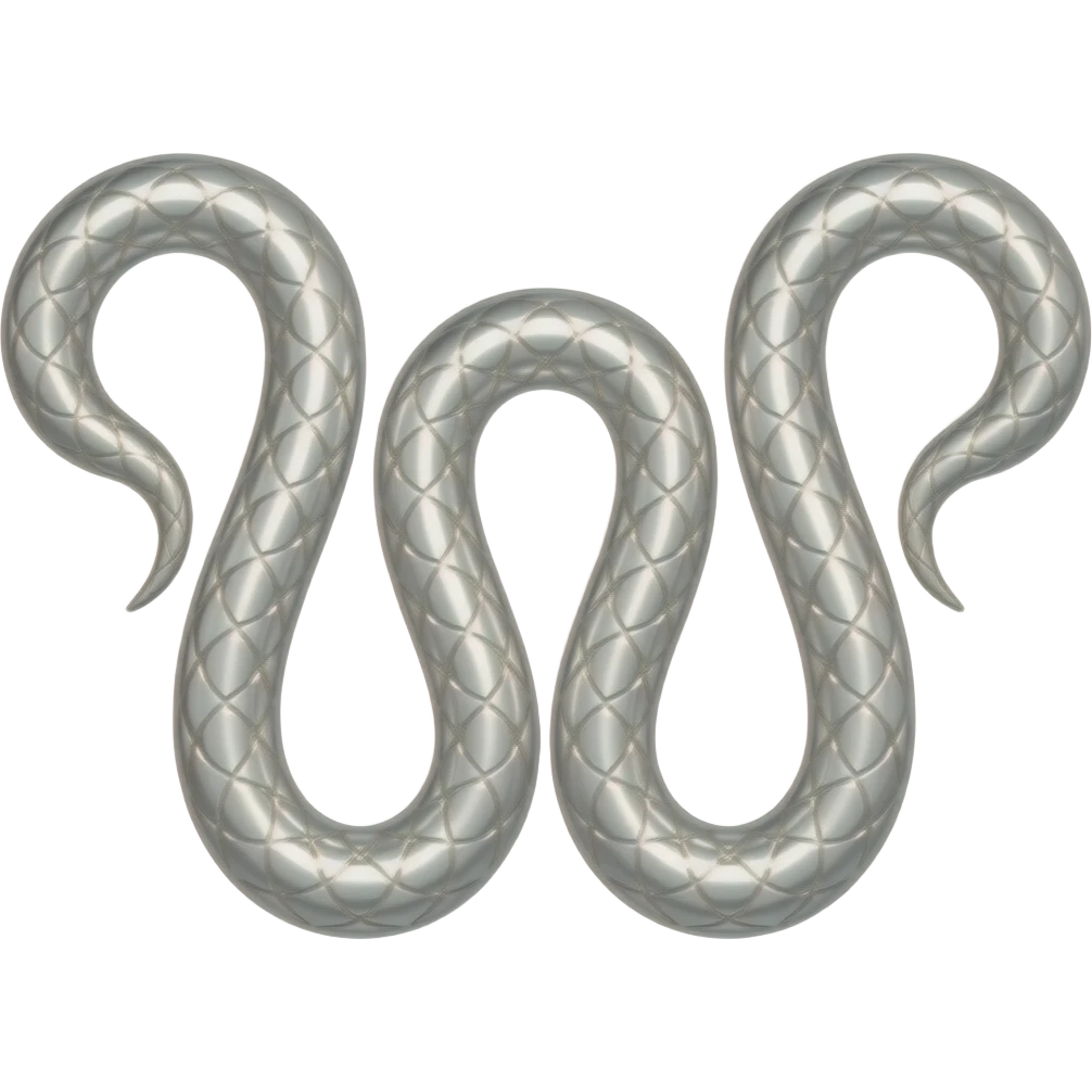 cinematic realistic - white elegant metal snake simetric formed into the letter W emoji