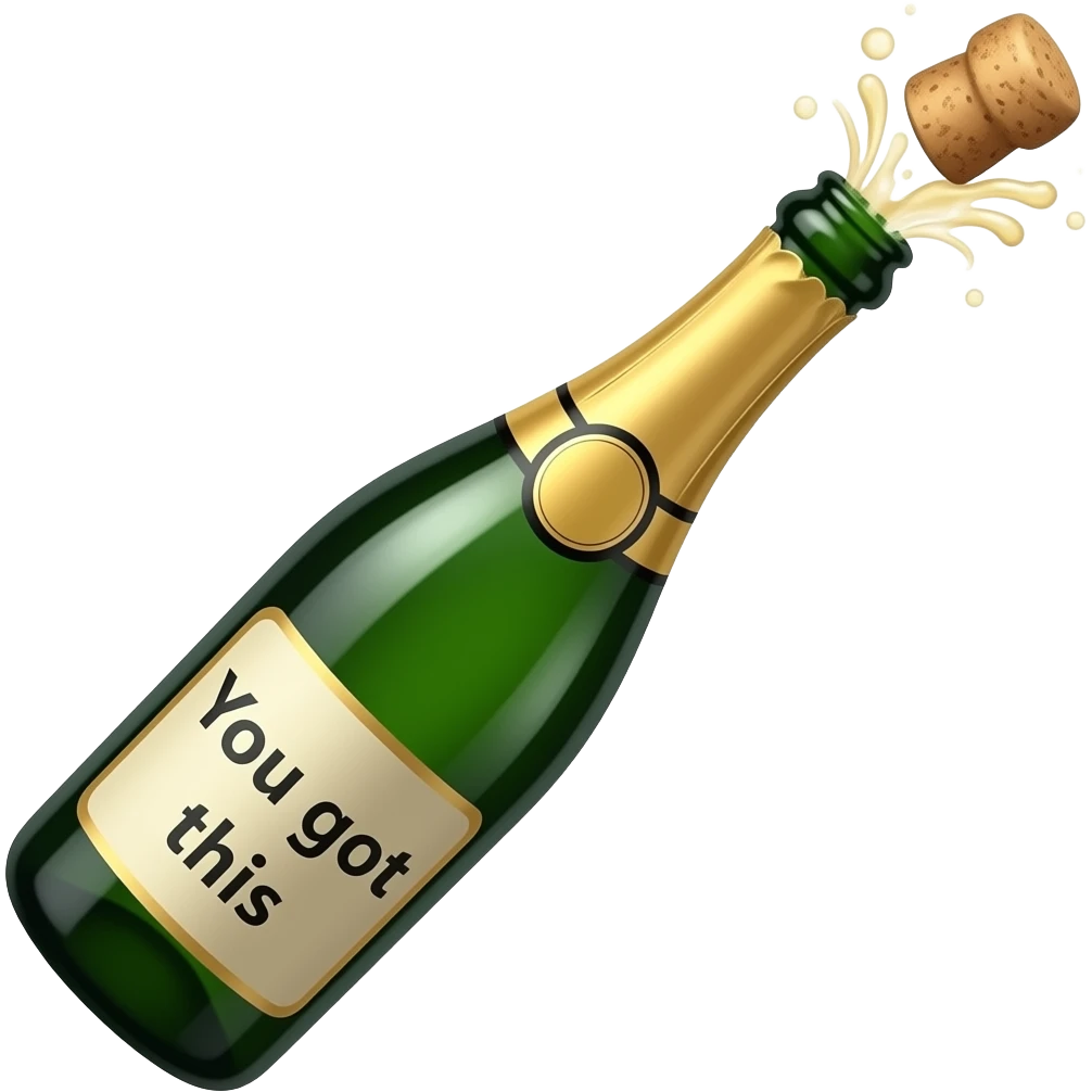 a popped champagne bottle with the words You got this emoji