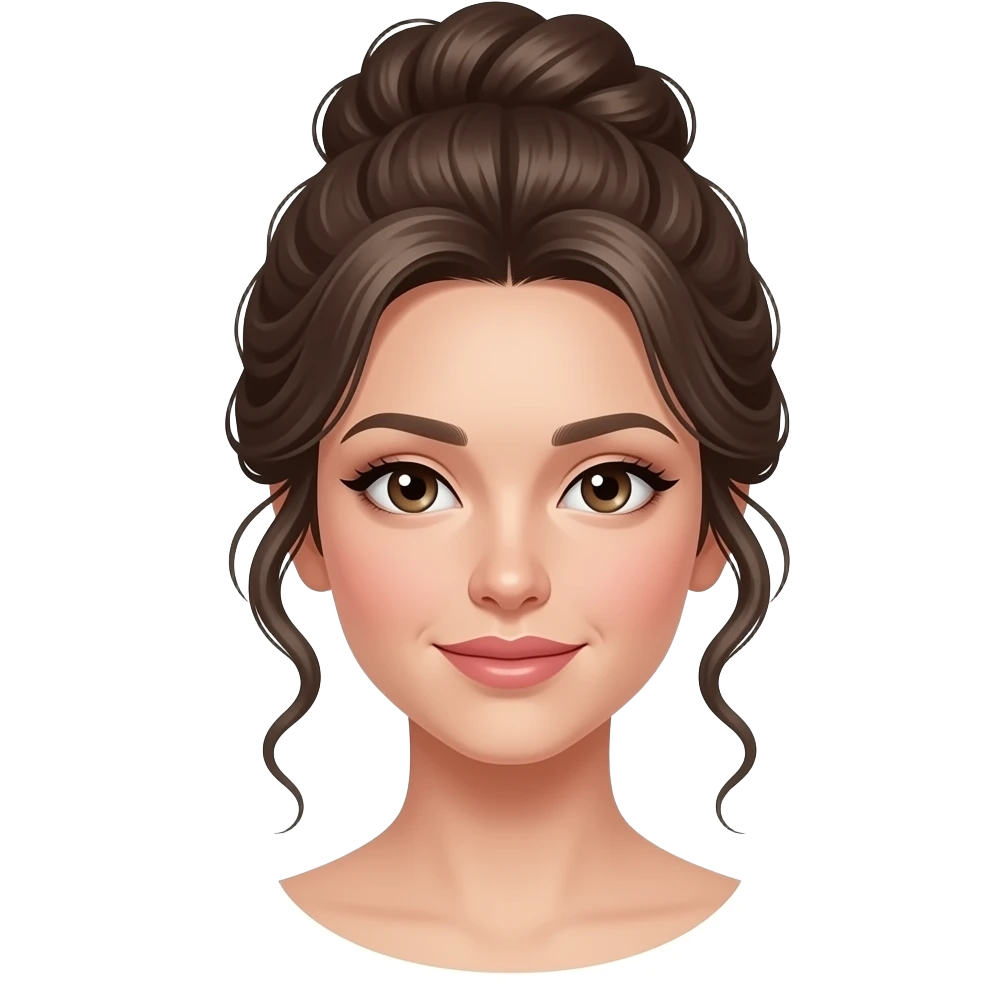 Woman with an updo hair style and curls out emoji
