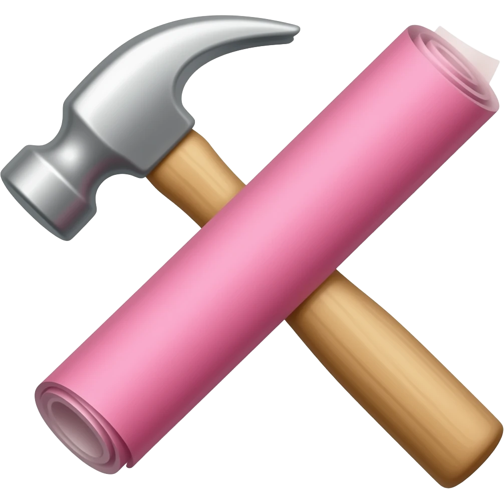 pink themed hammer crossed with a pink roll of wallpaper behind it emoji