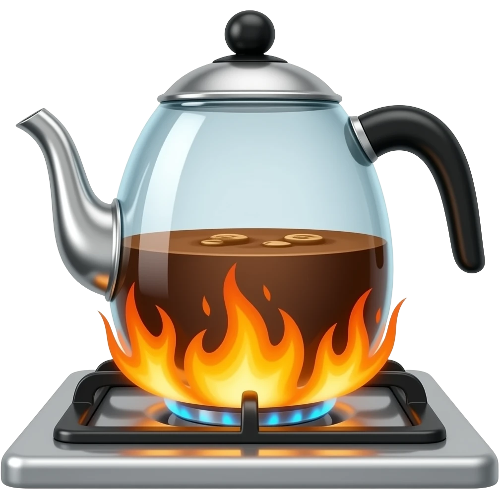 Hot coffee pot on stove with flames under it emoji | AI Emoji Generator