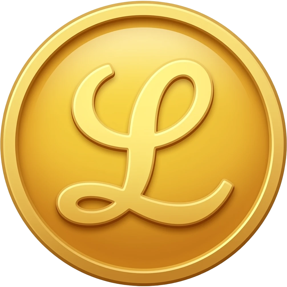 gold coin with the letter "L" in cursive letters emoji