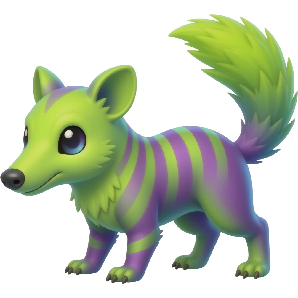 Iridescent Neon Lime-Green-Magenta-gradients Minccino-Numbat-Sergal-fusion-hybrid-animal-creature, full body emoji