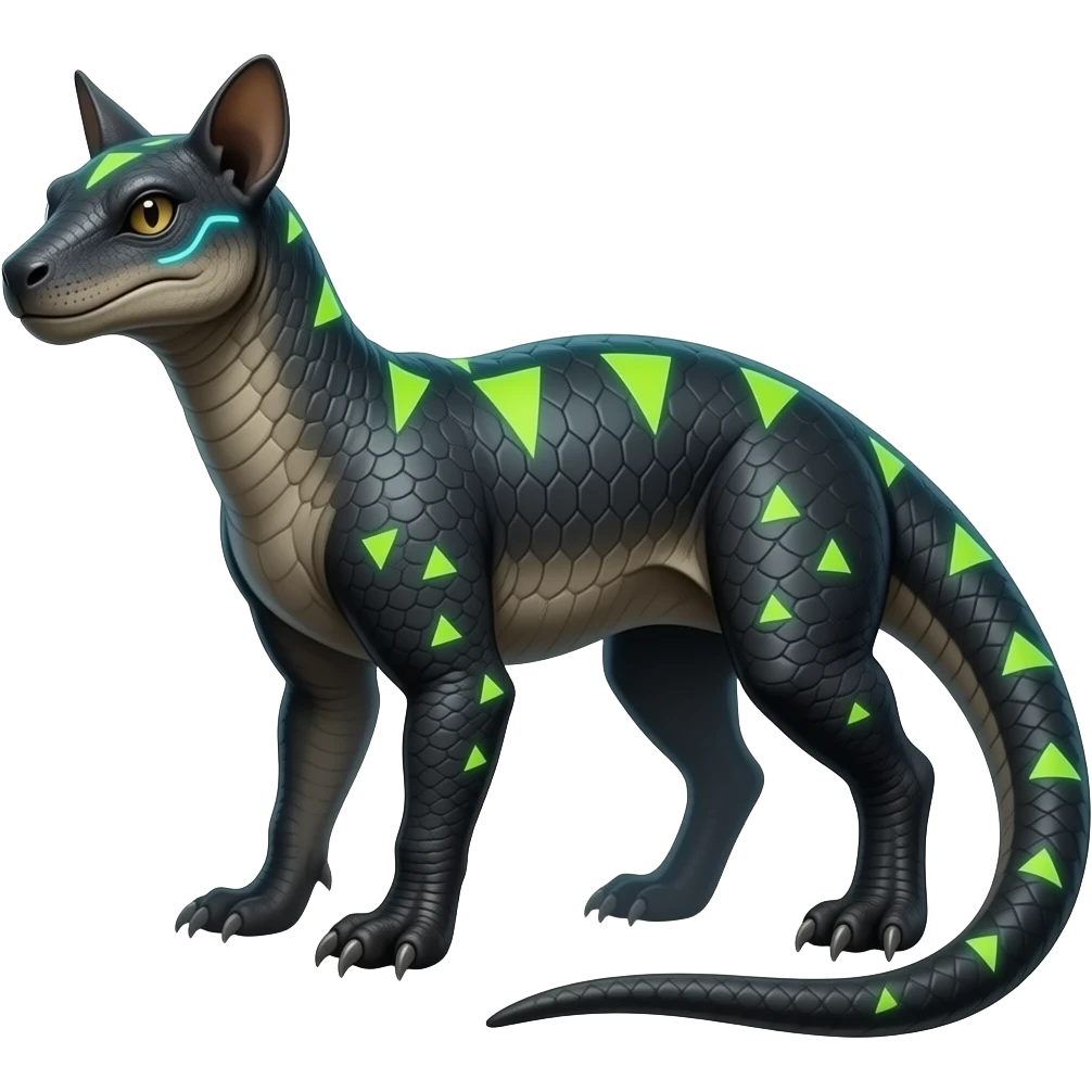 Cool edgy ancient black-scaled with neon-colored triangular stripe markings digitigrade bipedal vintage futuristic fantasy-Cyberpunk- emoji