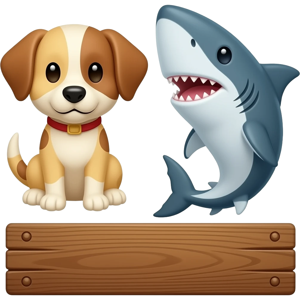 اصنع ايموجي فيه قطة و كلب و قرش و خشب معا emoji