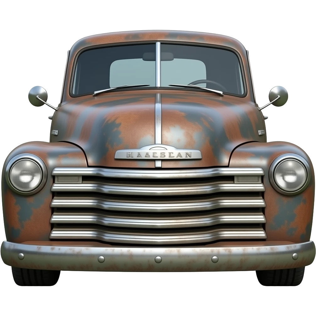 rusted pipckup truck front, highly detailed hyper realistic emoji
