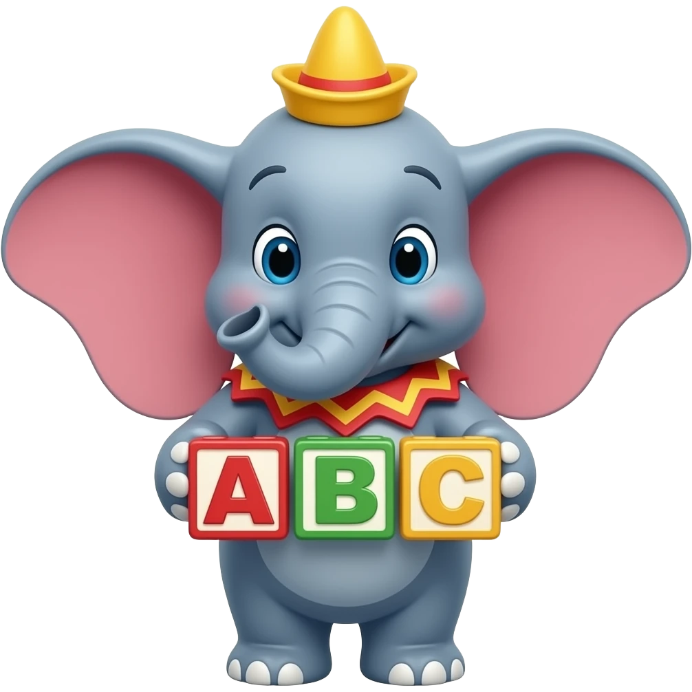 dumbo holding building blocks ABC emoji