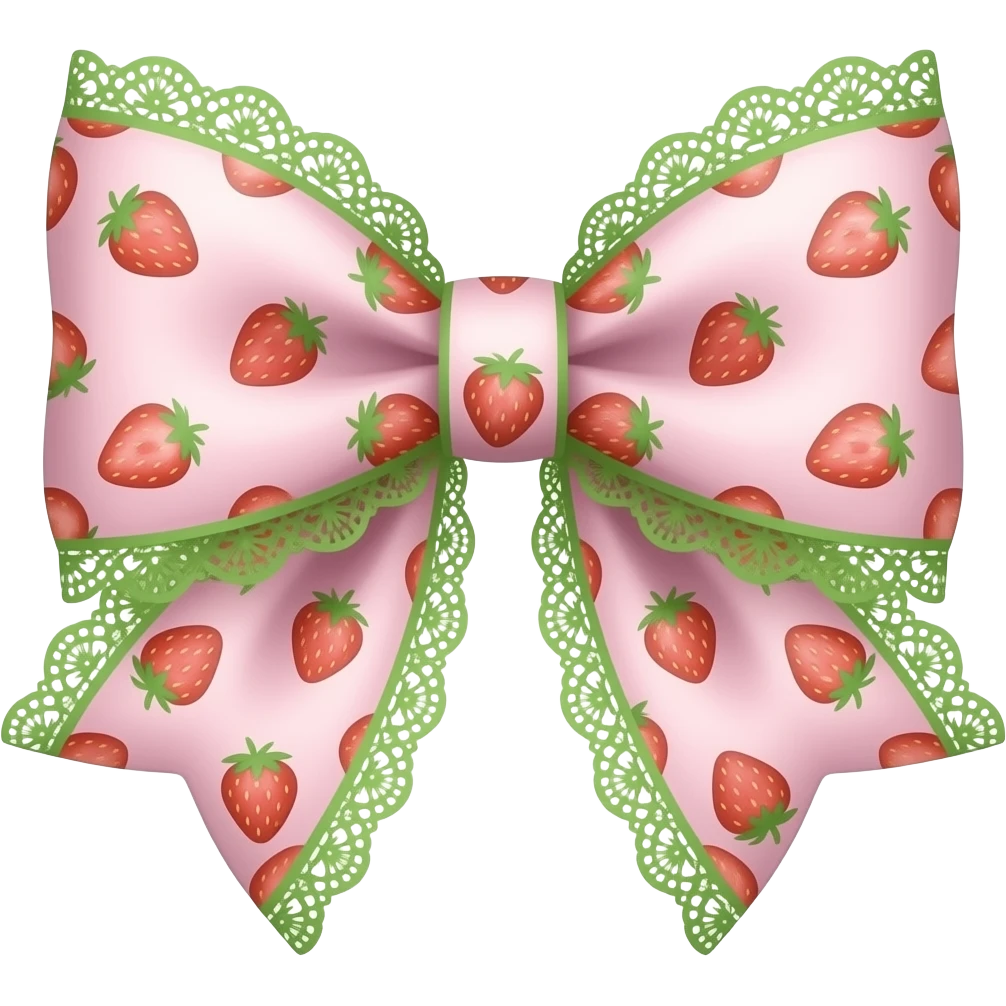 pink and green with strawberry rococo pattern on bow lace coquette bow emoji