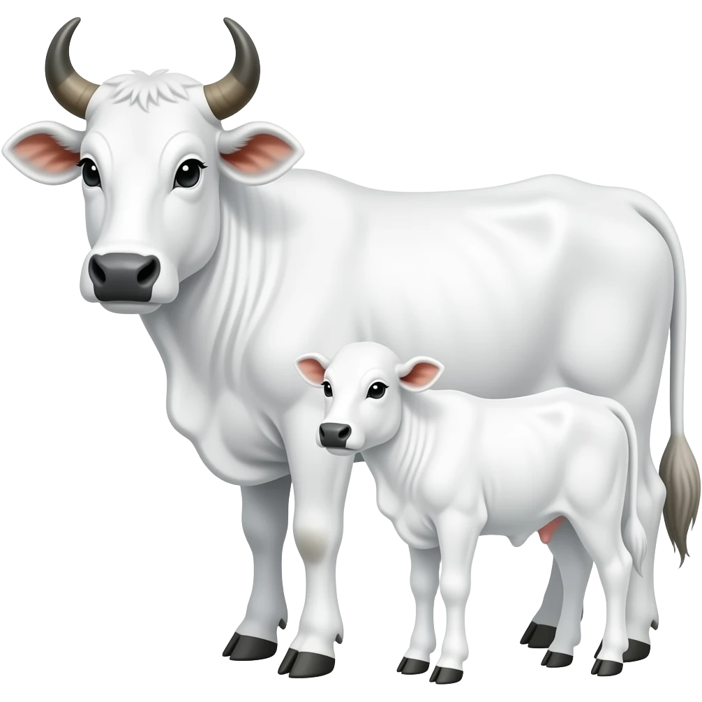 white zebu cow with calf emoji