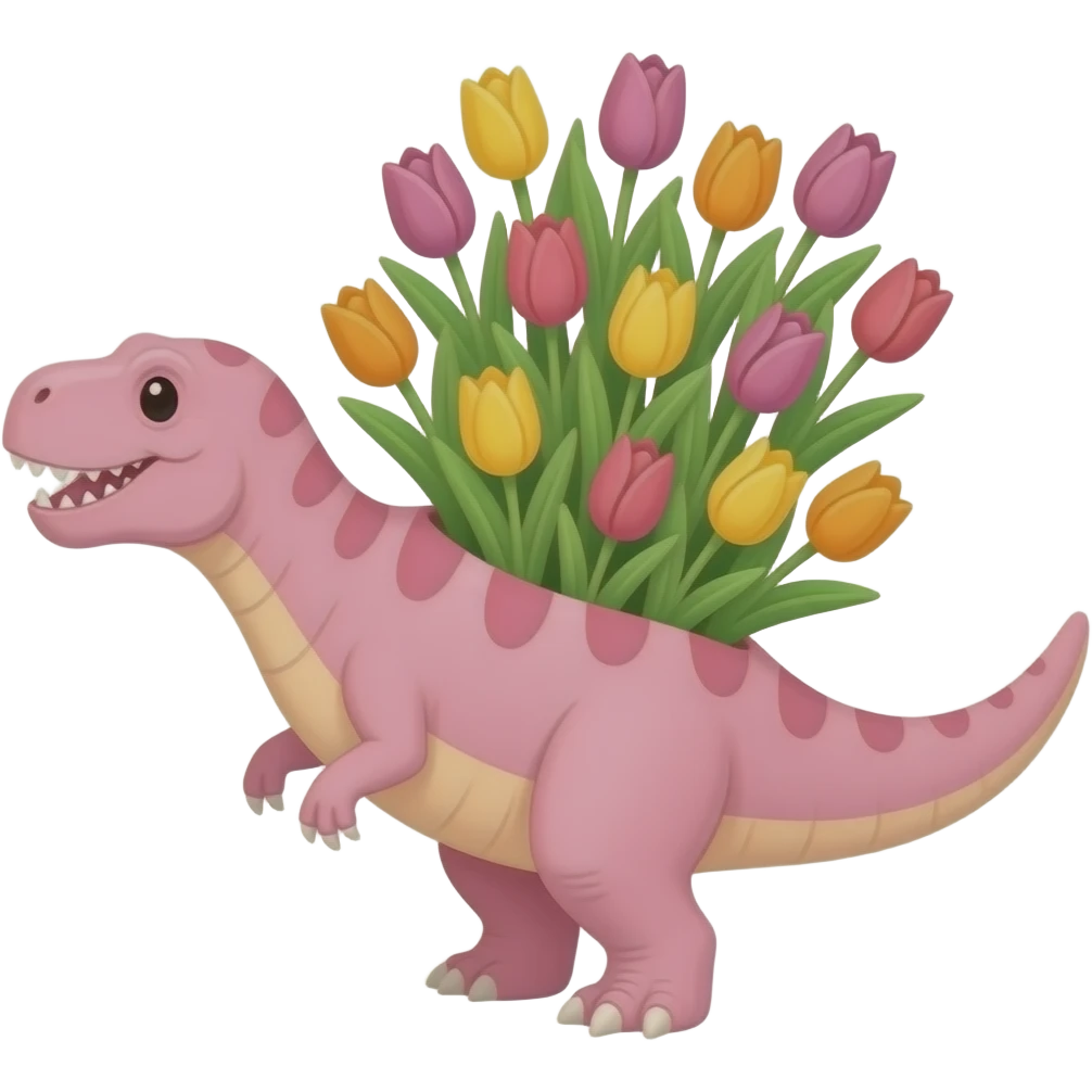 Pink dinosaur Mix with tulips emoji