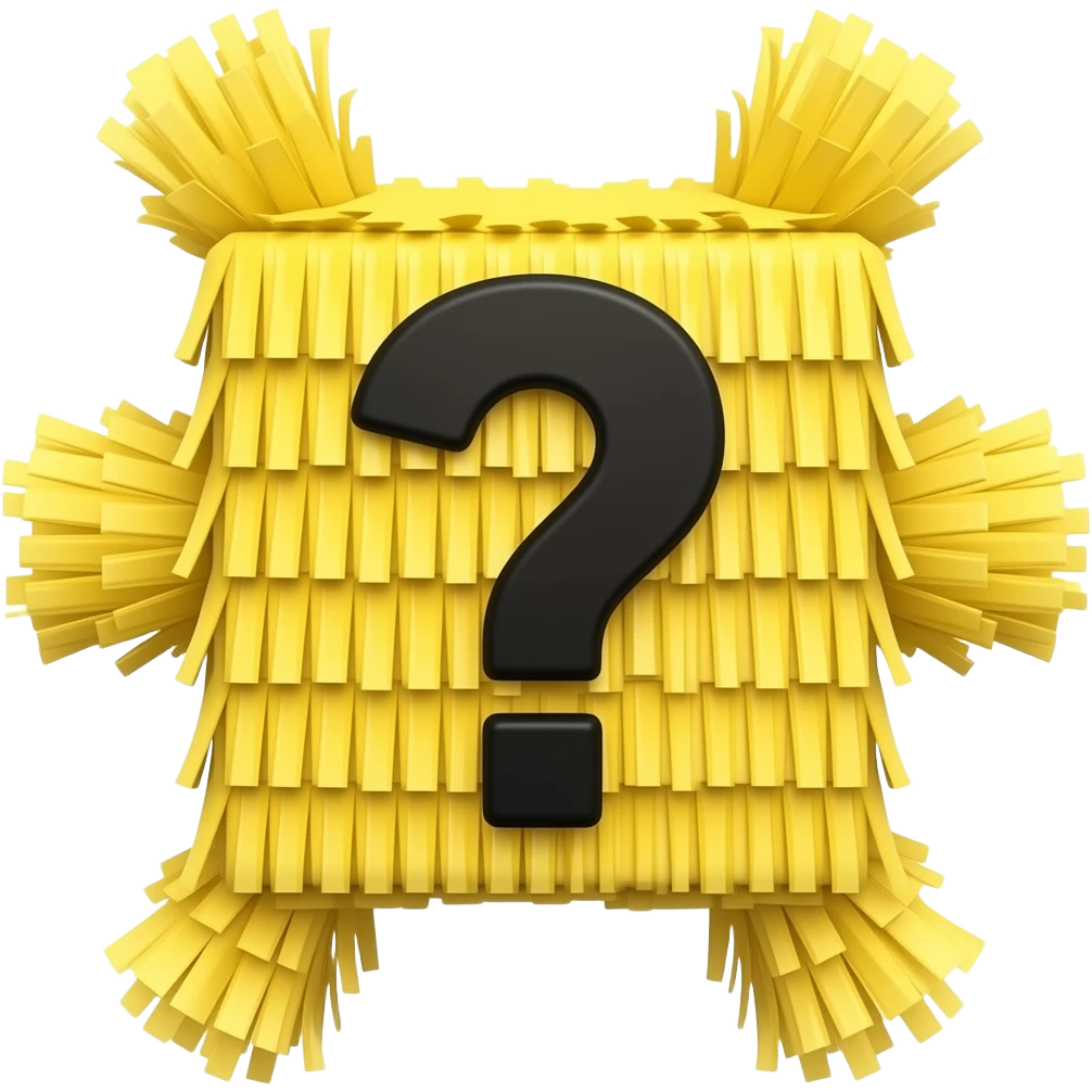 Exploding yellow box pinata with black question mark on emoji