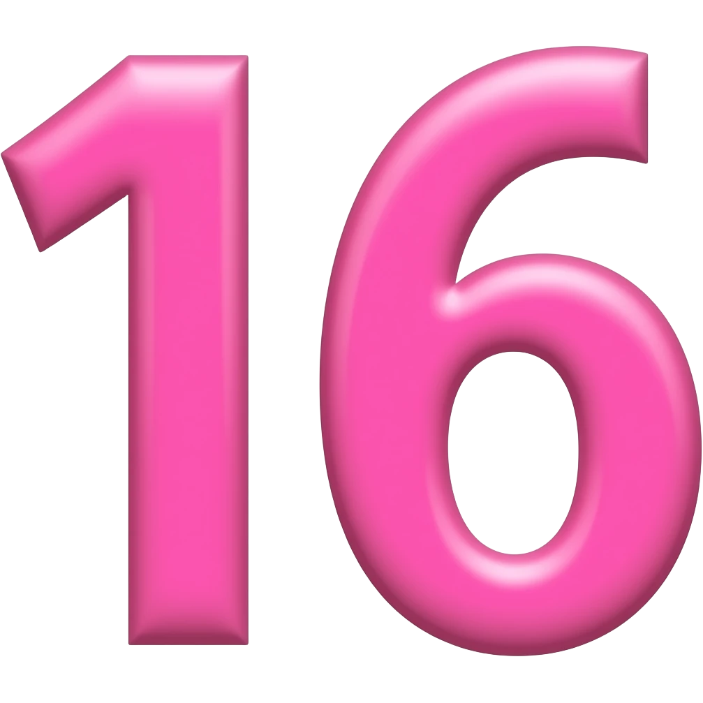 Цифра 16 с розовом шрифтом emoji
