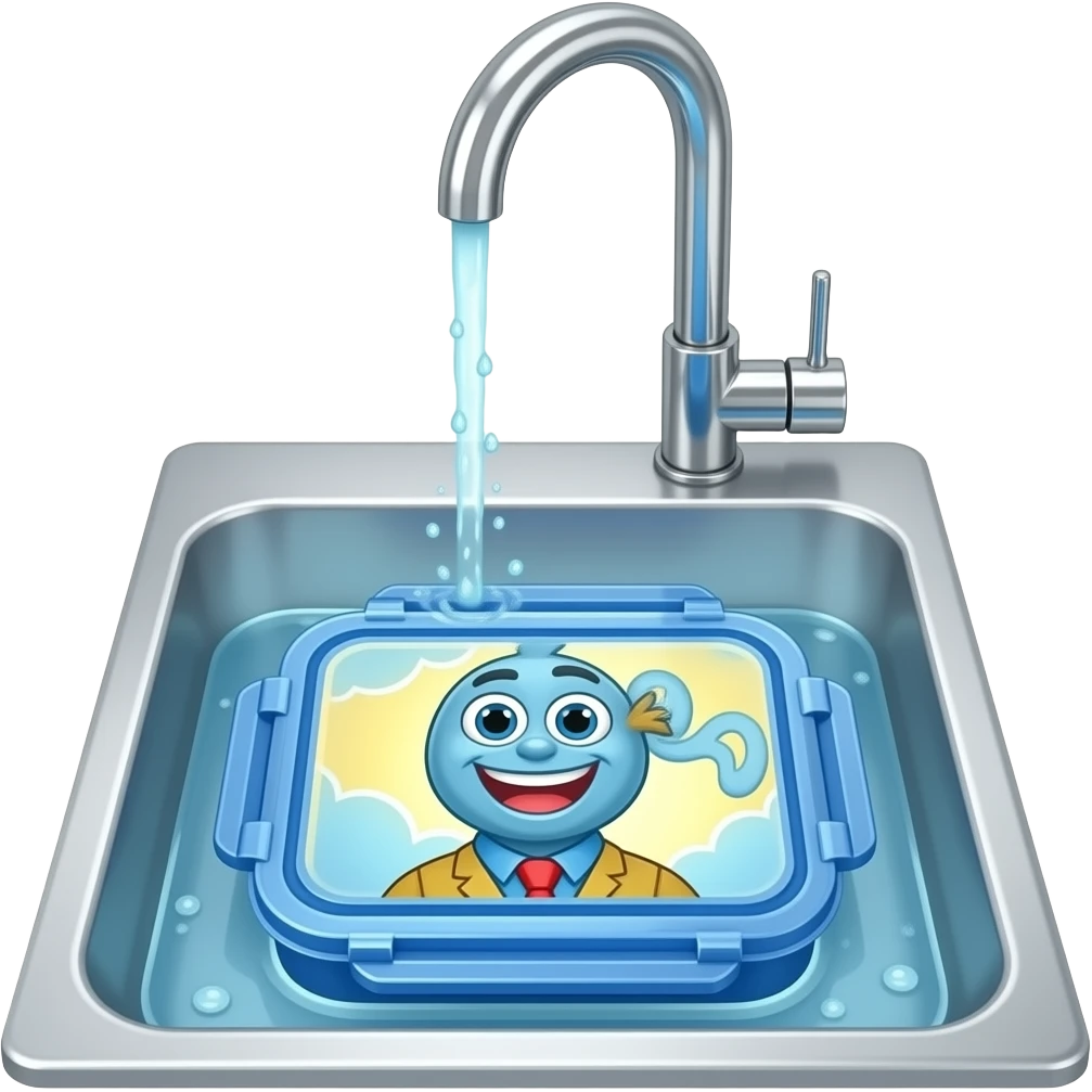 School Lunch box tupperware in sink emoji