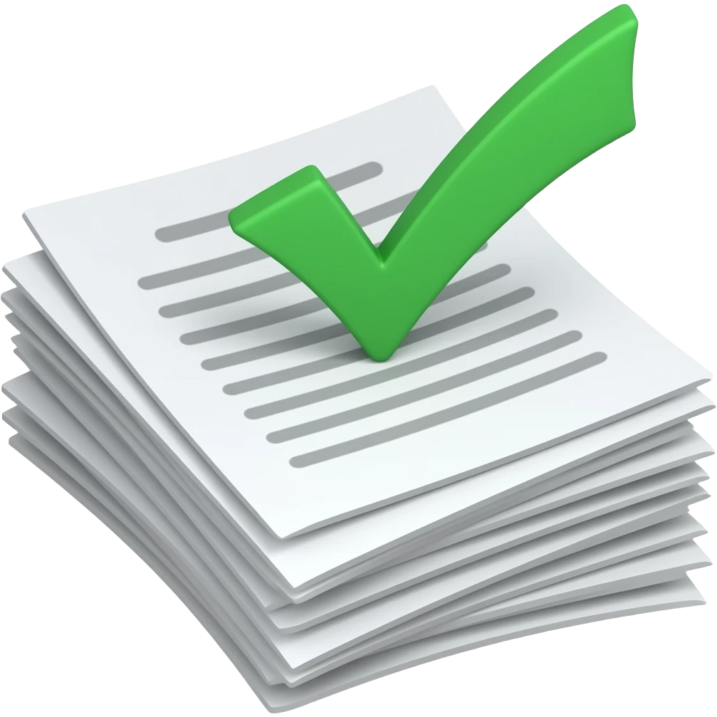 Paperwork stack with checkmark emoji