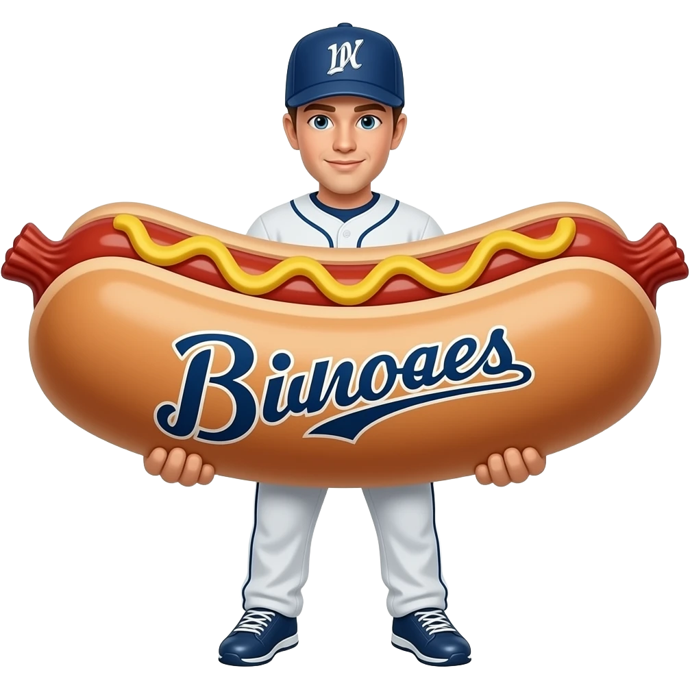Baseball player in a sausage costume that says Milwaukee Brewers emoji