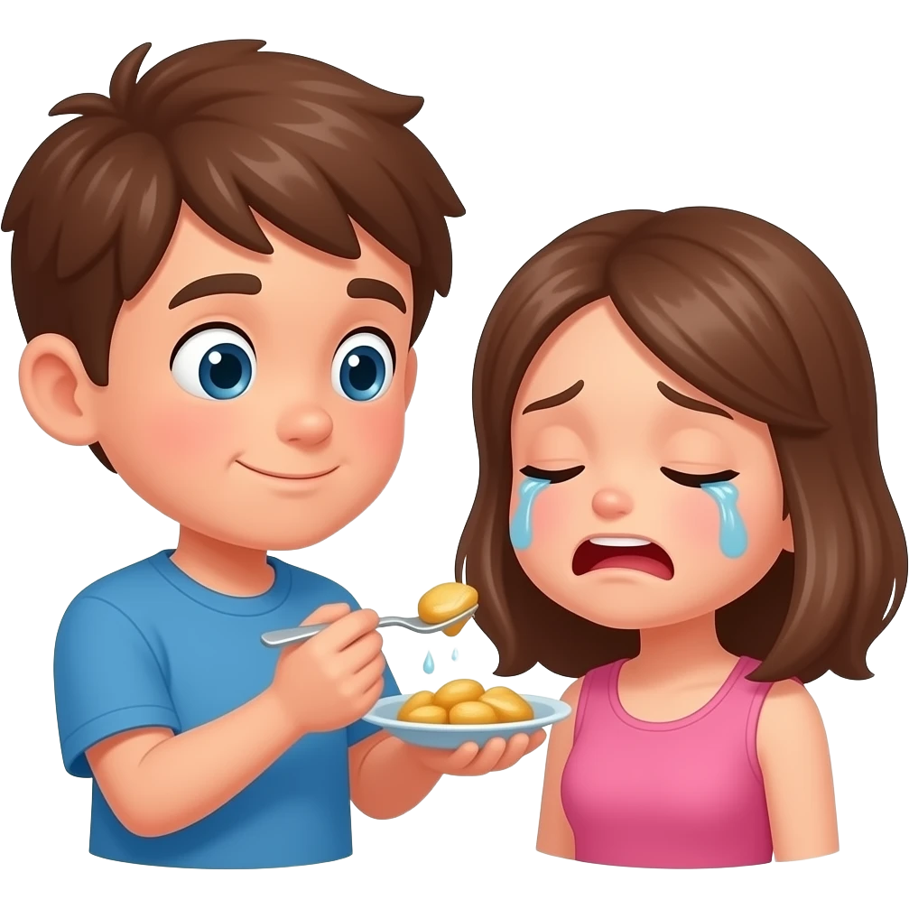 A boy eating a girl the girl crying emoji