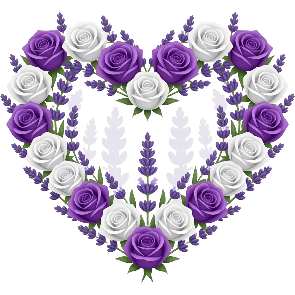 Heart made by purple and white flowers emoji