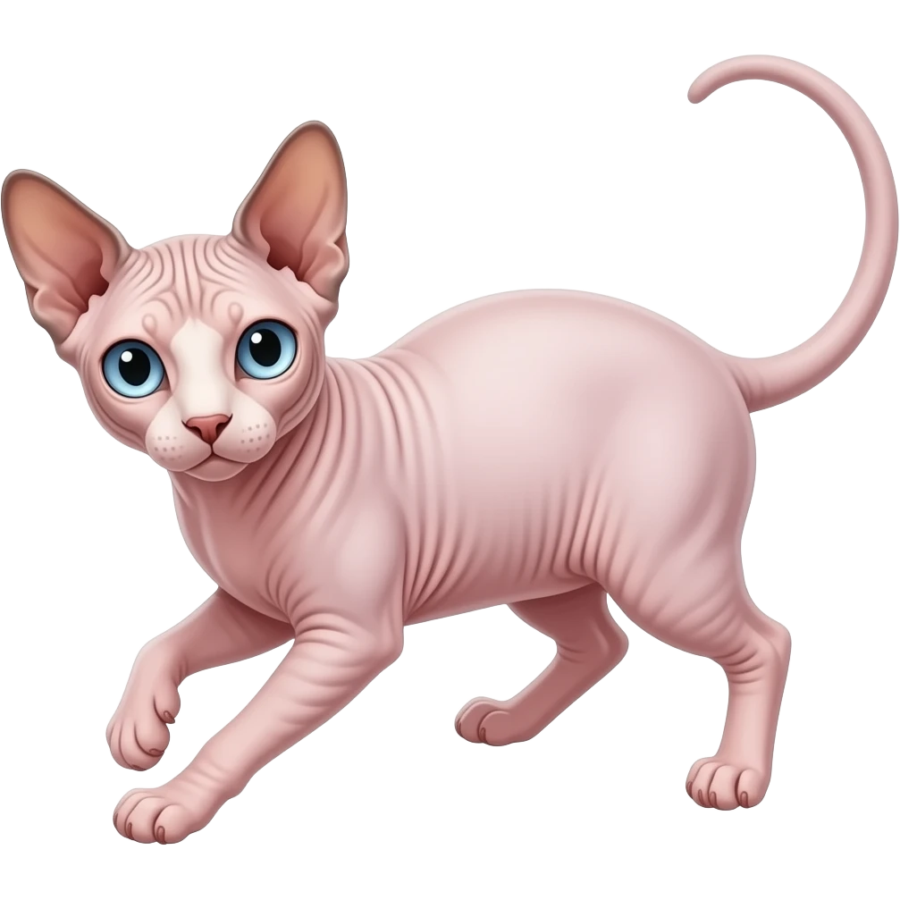 Pink Sphynx with blue eyes playing emoji