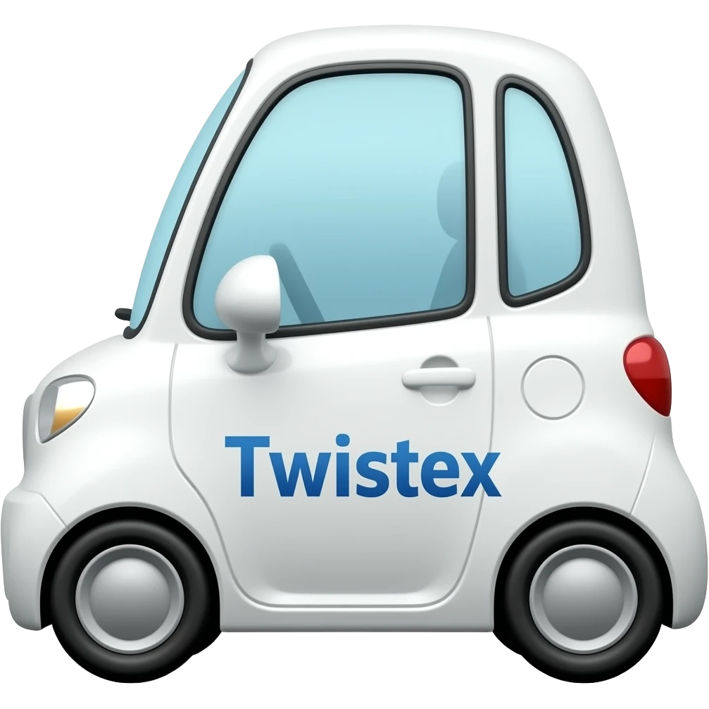 White car with a text saying twistex emoji