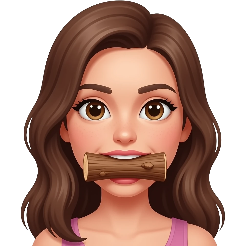 Female Heart eye emoji with wood log stuffed in mouth. And mouth watering. emoji