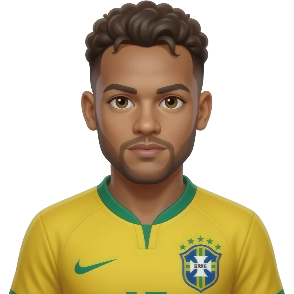 Neymar emoji, SAME Brazil jersey, chest-up, centered, 0 ❤️, colorful lighting and mobile game vibe, no text. emoji