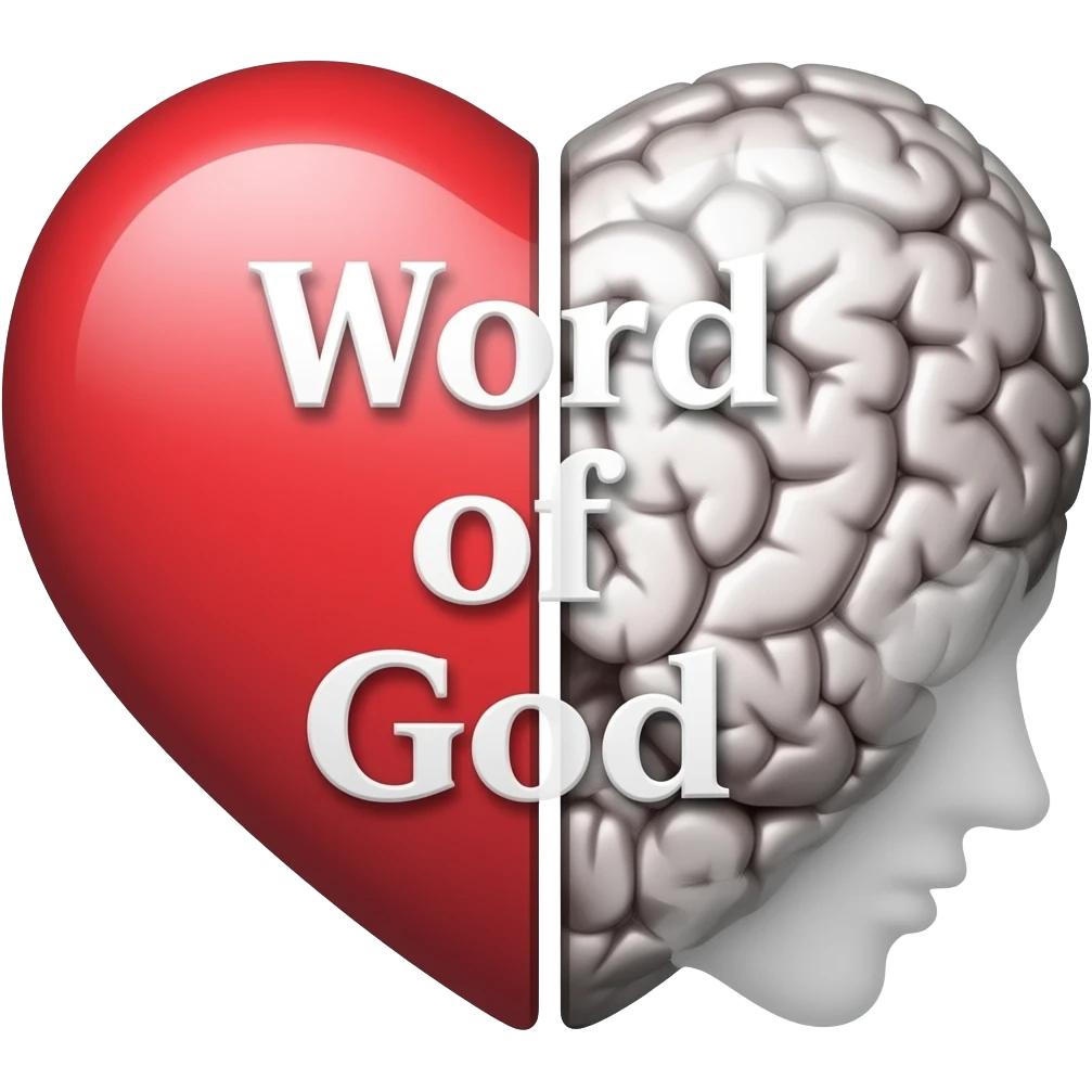 Make an emoji with a hear and a mind separated with the word of God being written on it emoji