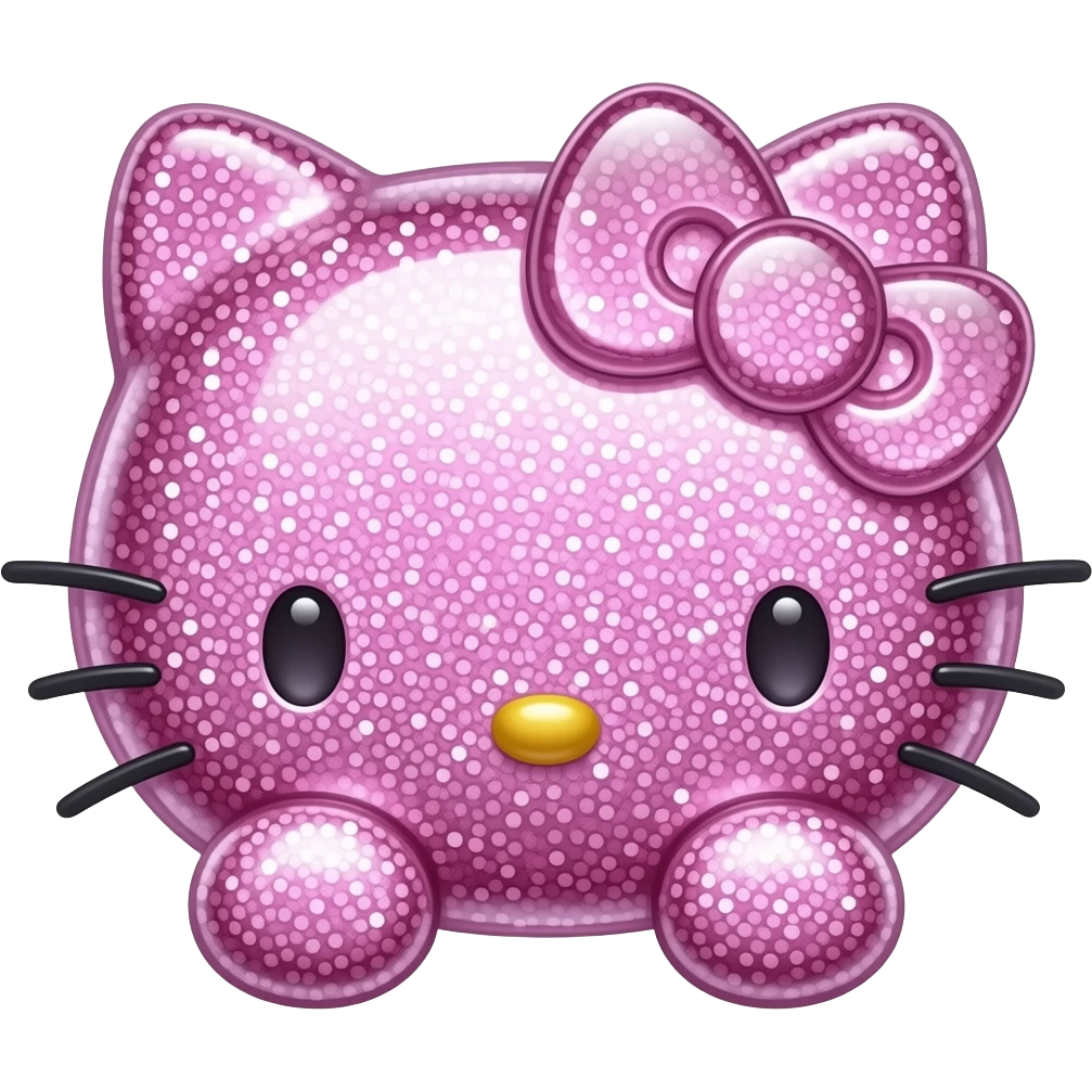 Shiny glitter holographic pink colored glass hello Kitty head with front paws emoji