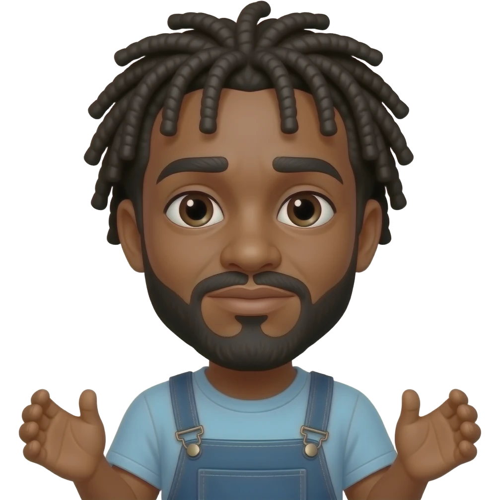 Make emoji with a I don’t care gesture . African American male with dreadlocks and mustache and beard emoji