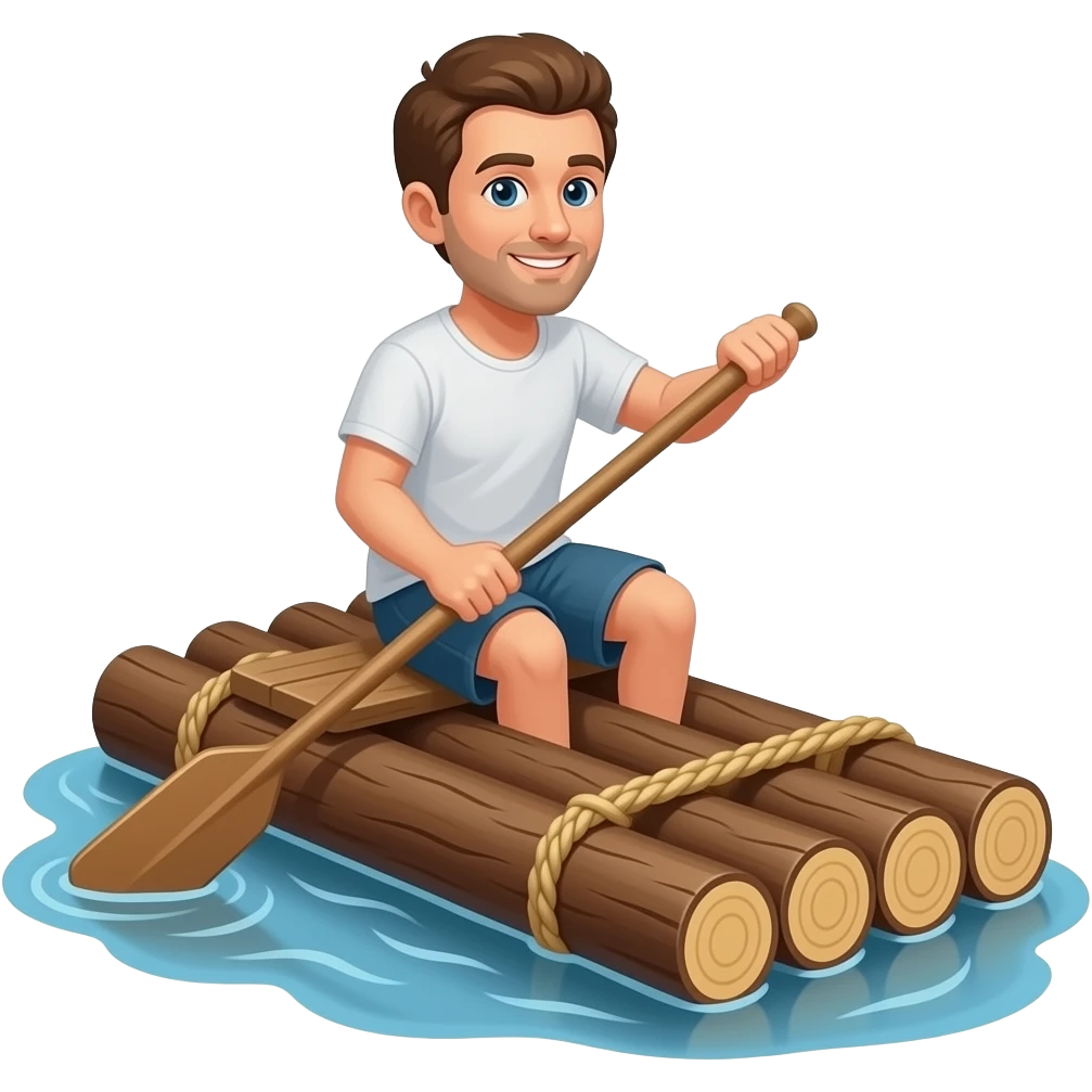 “Wooden log raft made from lashed logs, flat platform with no hull ...