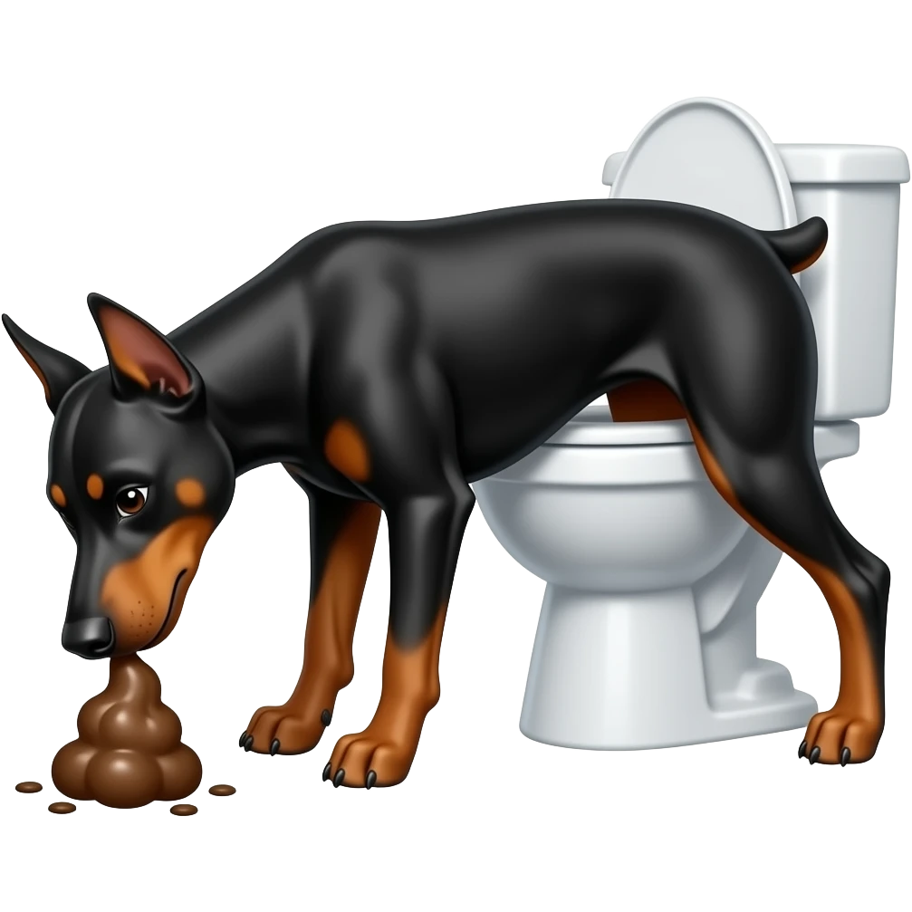 perro doberman haciendo popo en un retrete emoji