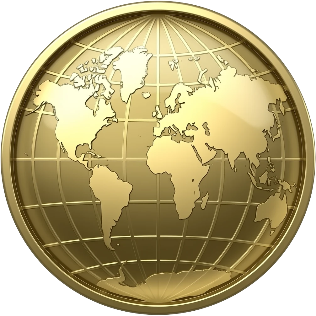 A crypto coin with the Azimuthal Equidistant map emoji