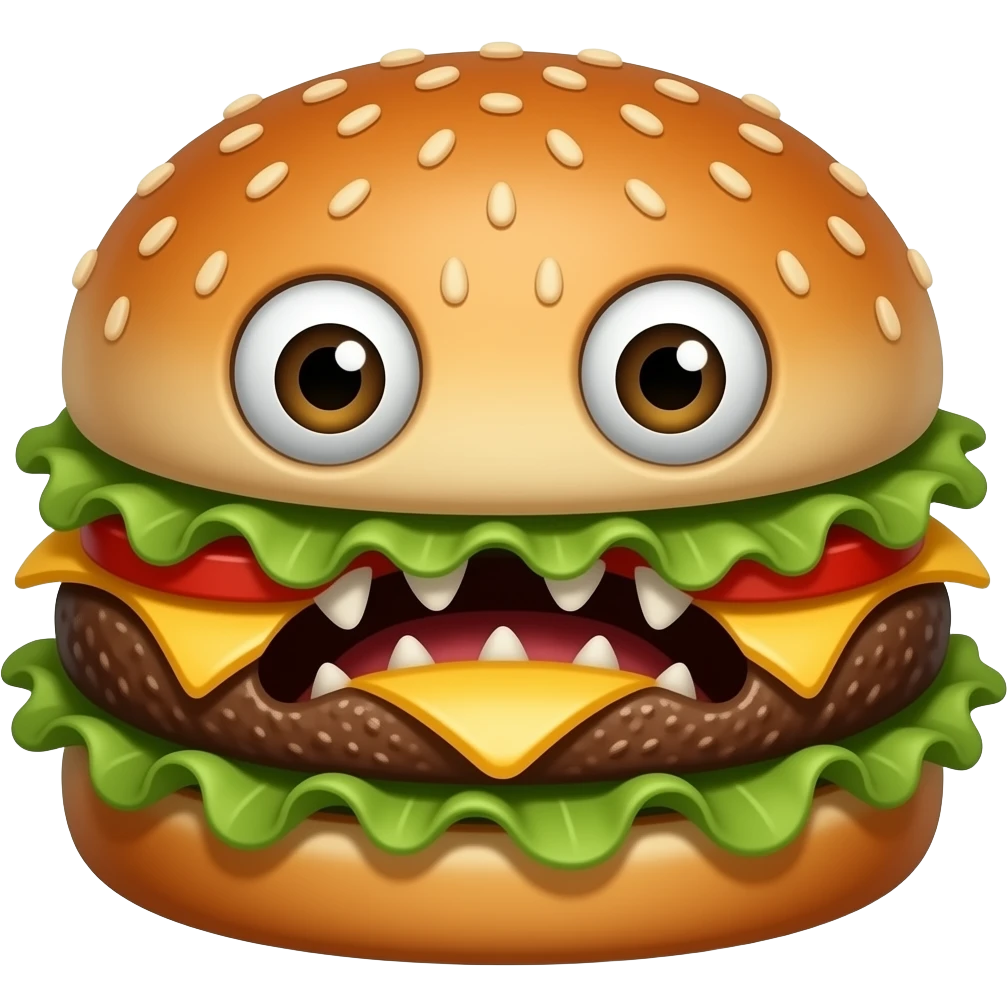 rotten burger with monster face with eyes emoji