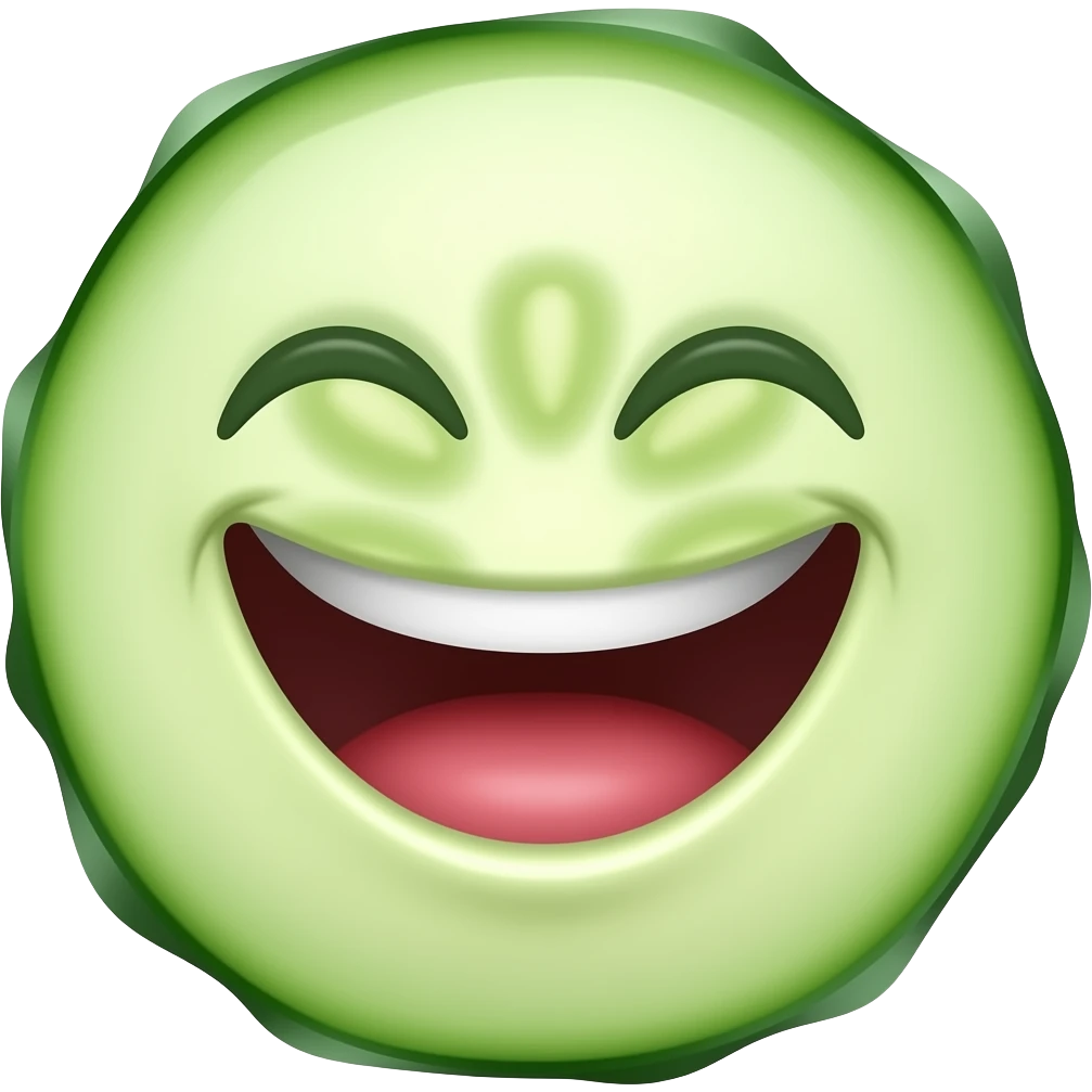 A cucumber laughing out loud emoji