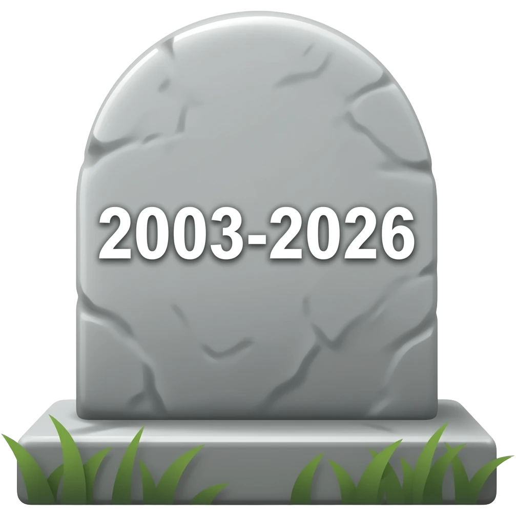 tombstone with 2003-2026 written on it emoji
