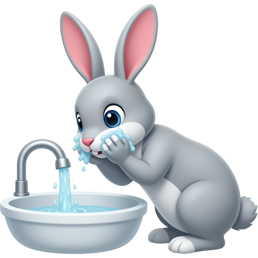 Next,  grey bunny washes bunny’s face at the sink. emoji