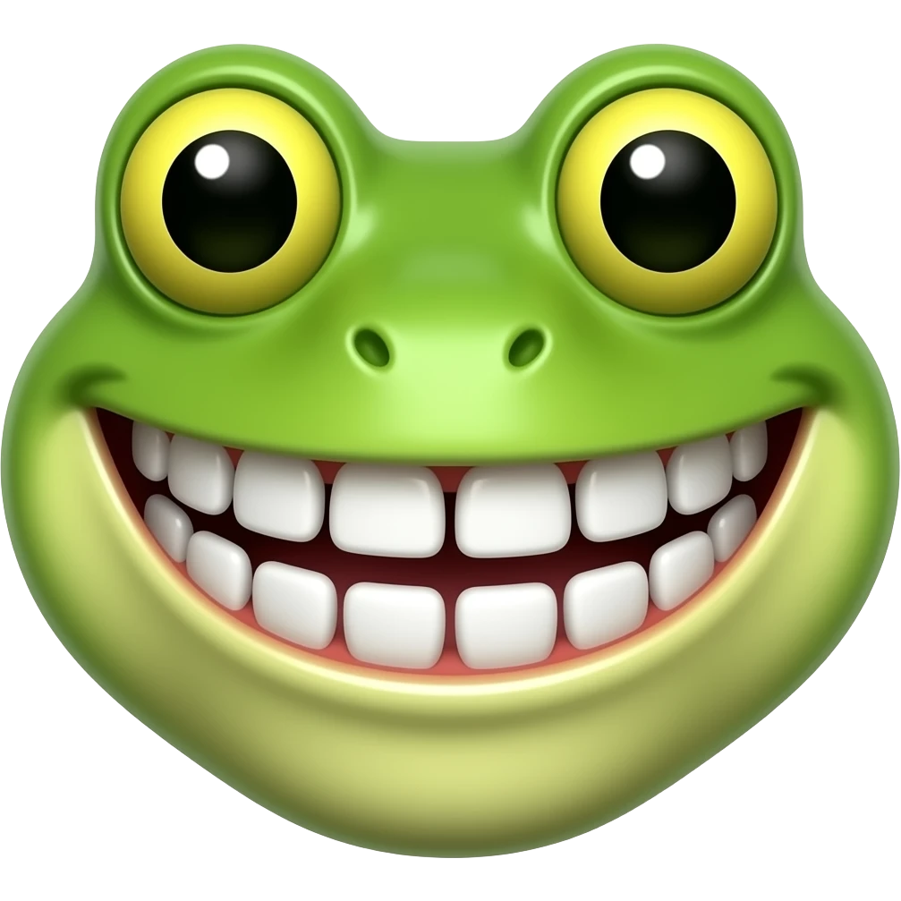 frog with a very wide, "Hollywood" smile. teeth visible emoji