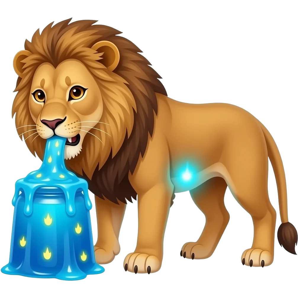 A lioness ate a lot of lantern luminosity blue jelly jam,Now her large bulging tummy lights up and glows bright like a firefly. emoji