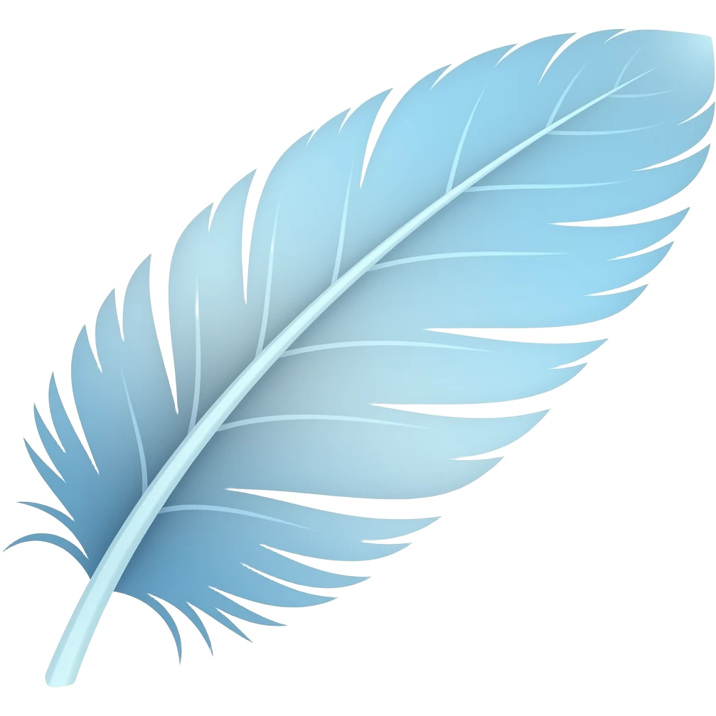 Very long very thin narrow slim pastel-sky-blue-gradient feather ...