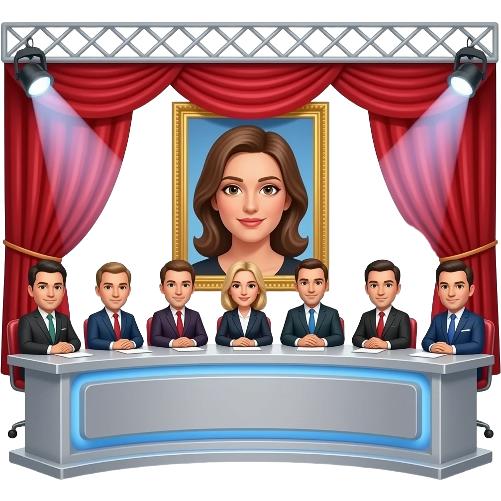 Stwóż mi emotkę Jury które siedzą przy zabudowanym podłużnym stole stole coś jak w programie mam talent emoji
