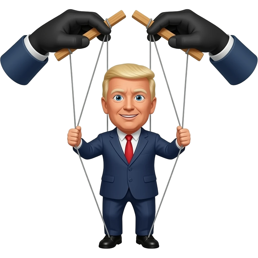 Black hands controlling a marionette styled puppet that looks like President Biden emoji