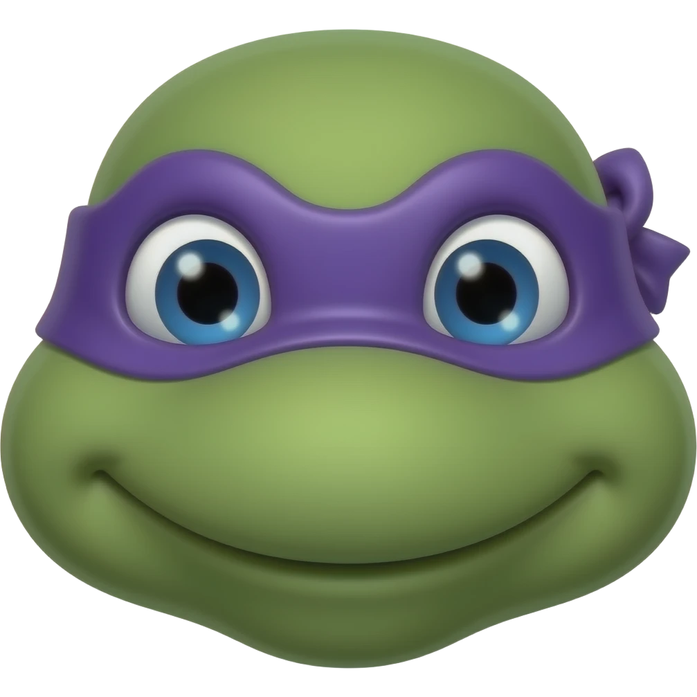 Donatello Ninja Turtle head wearing purple mask with knot on one side emoji