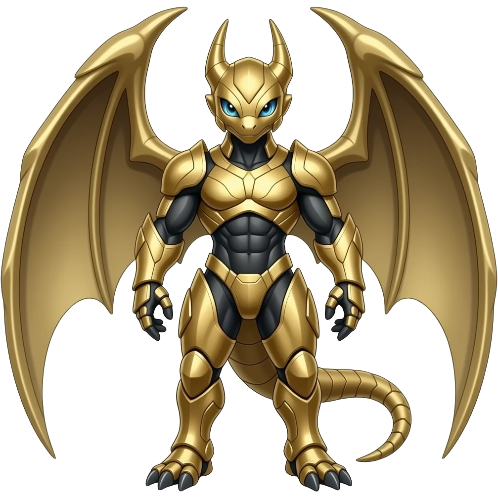 Metallic golden bronze silvery angelic Salamence-Tyranitar-Brony-Vernid-Fionbri-Fakémon-animal-hybrid, full body emoji