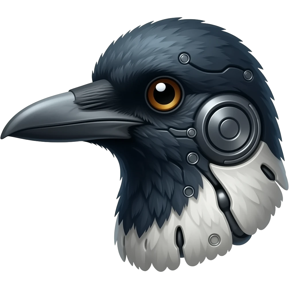 A robotic cyborg magpie head emoji