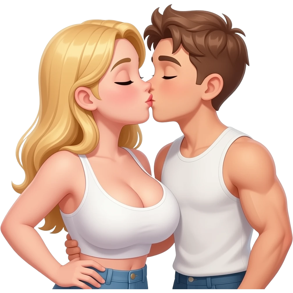 13 year olds kissing one a pretty girl with blond hair and huge giant boobs and one a cute boy with light brown hair muscelly emoji