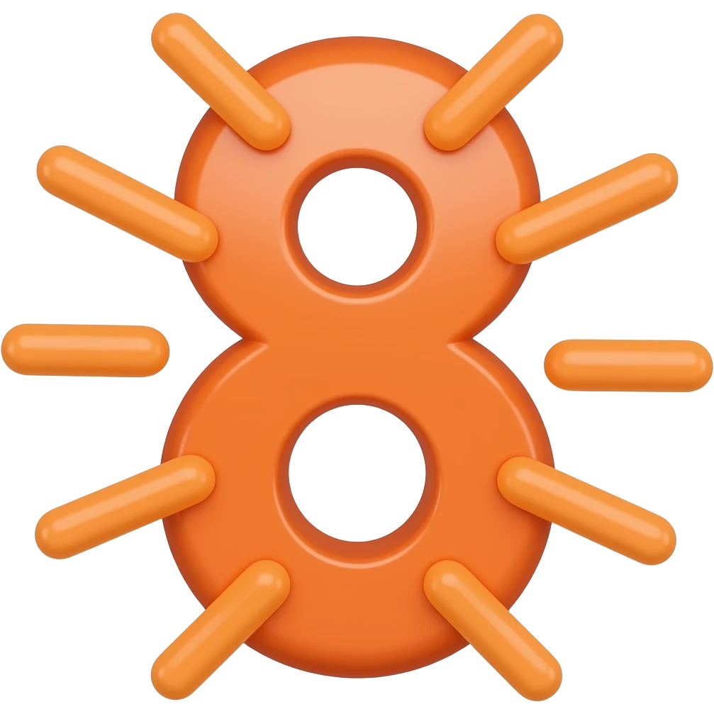 An orange number eight with eight orange tentacles on the boeeth emoji
