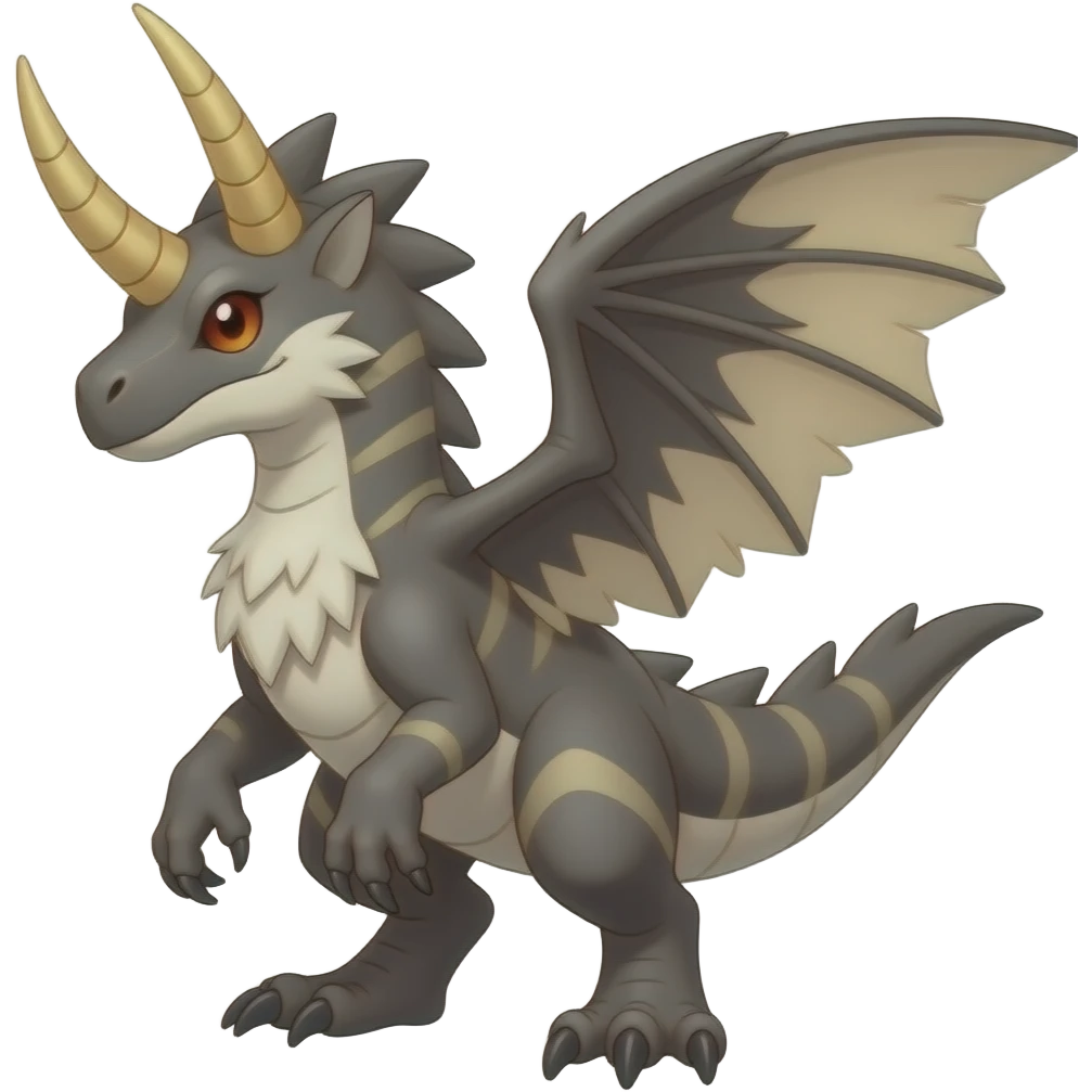 Raptorik scaley feathery horned Amaura-Wargreymon-Aurorus-ExVeemon-WereGarurumon-Pokémon-Fakémon-hybrid-fusion-creature, full body emoji