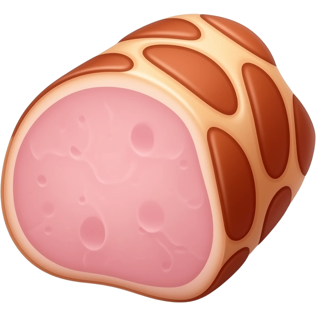 Create high-quality glossy emojis with a vibrant modern style.Make the emojis look premium, shiny, and eye-catching with bright highlights, smooth gradients, soft reflections, and glowing details. Ham emoji emoji